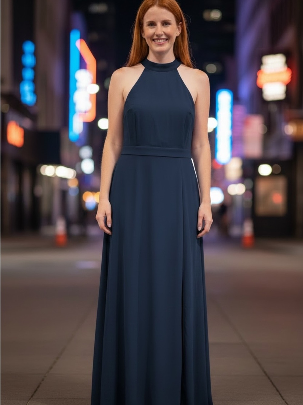 Lulu's Navy Halter Maxi Evening Gown